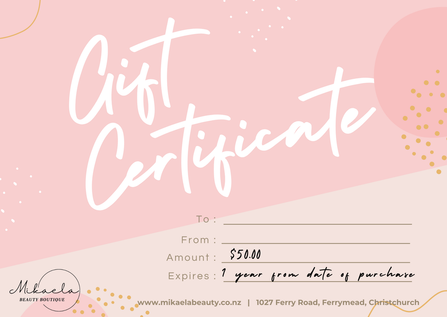 Mikaela Beauty Gift Vouchers