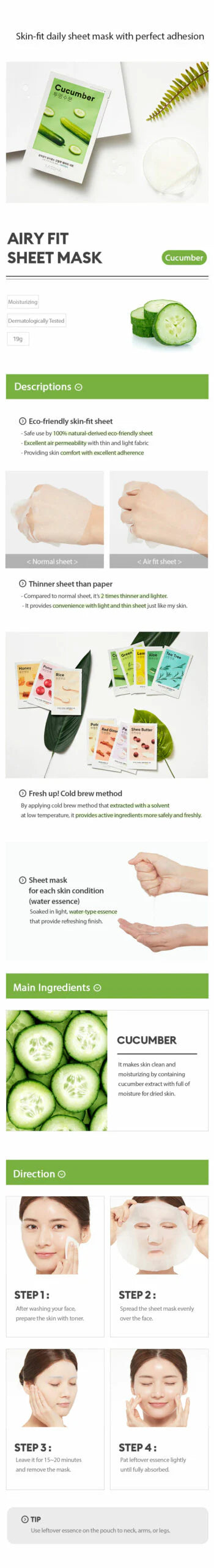 Missha Airy Fit Sheet Mask 20ml - Cucumber