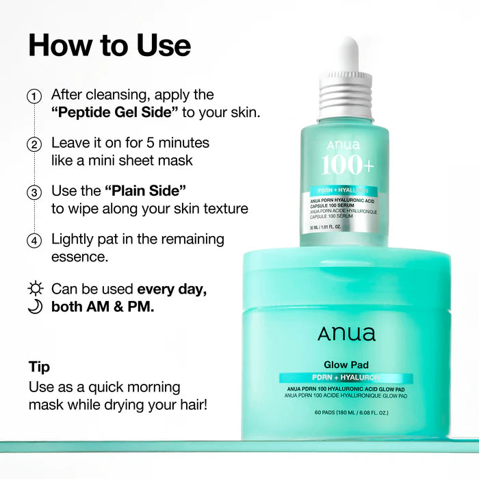 Anua PDRN 100 Hyaluronic Acid Glow Pad 180 ml