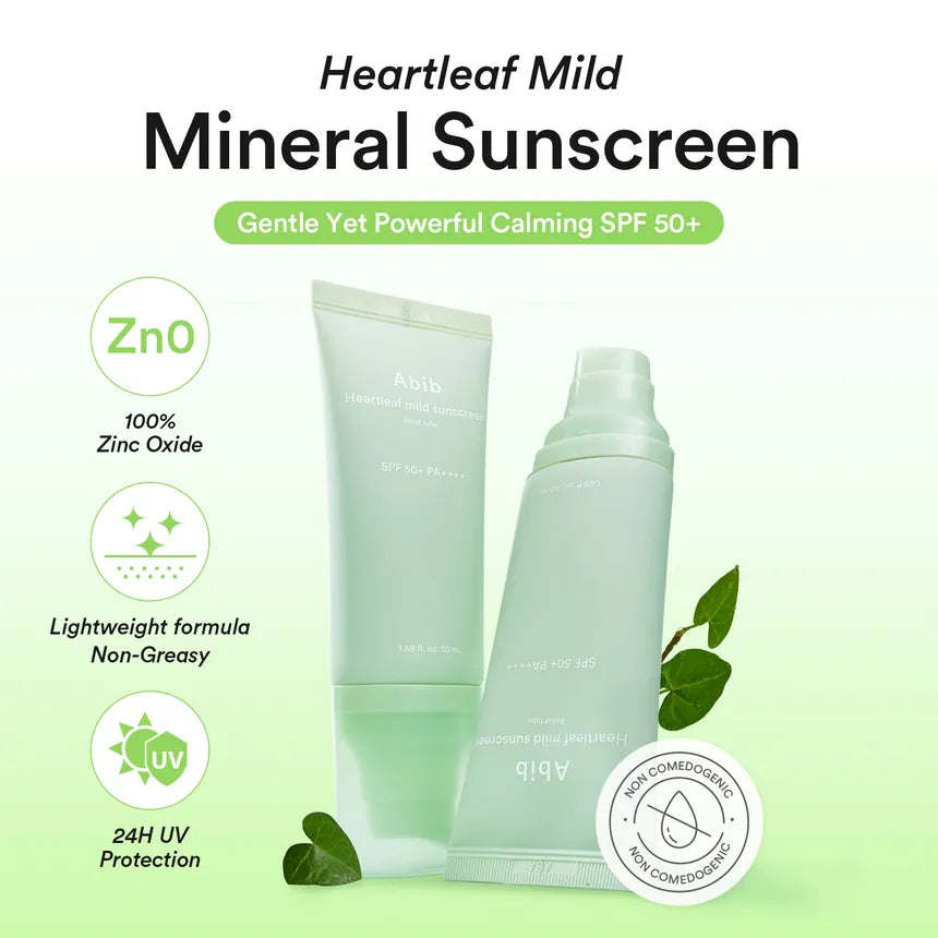 Abib Heartleaf Mild Sunscreen Relief Tube SPF50+ PA++++ (50ml)