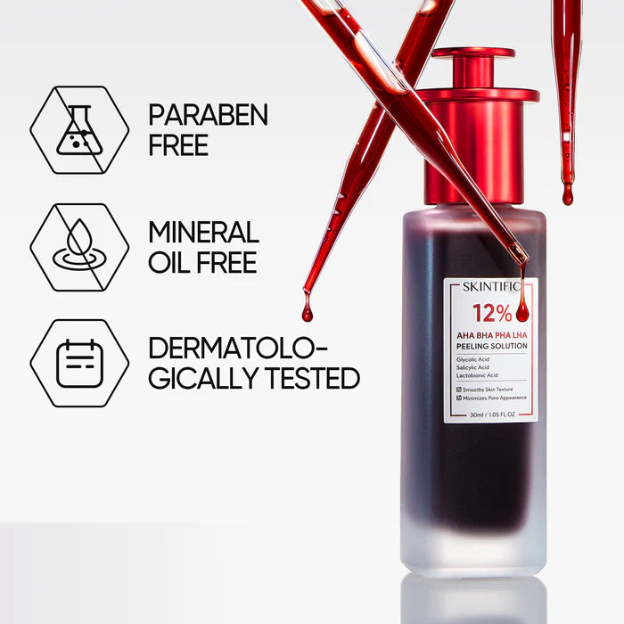 Skintific 12% AHA BHA PHA LHA Peeling Solution Serum 30ml