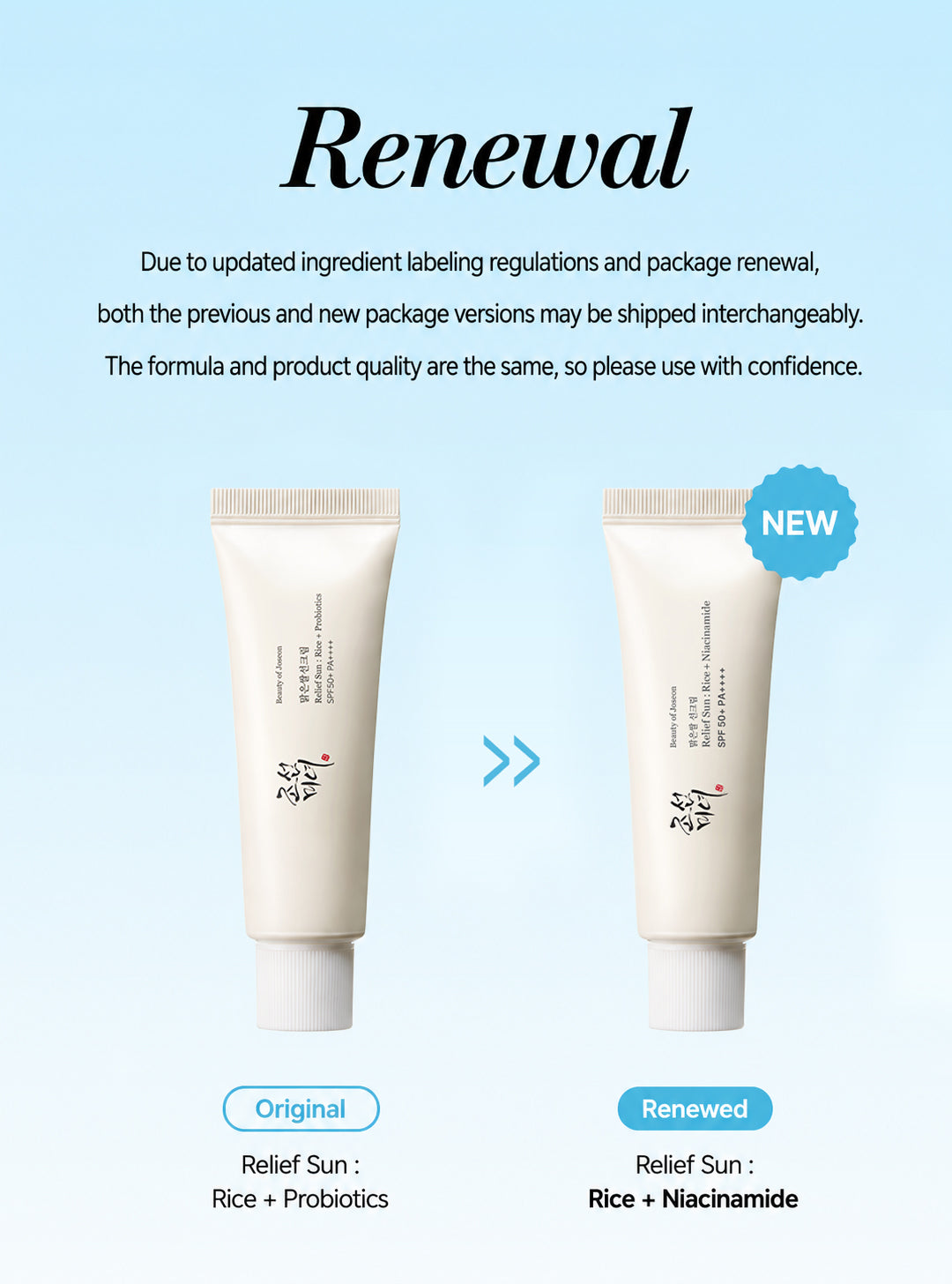 Beauty of Joseon Relief Sun: Rice + Niacinamide SPF50+ Broad Spectrum 50ml